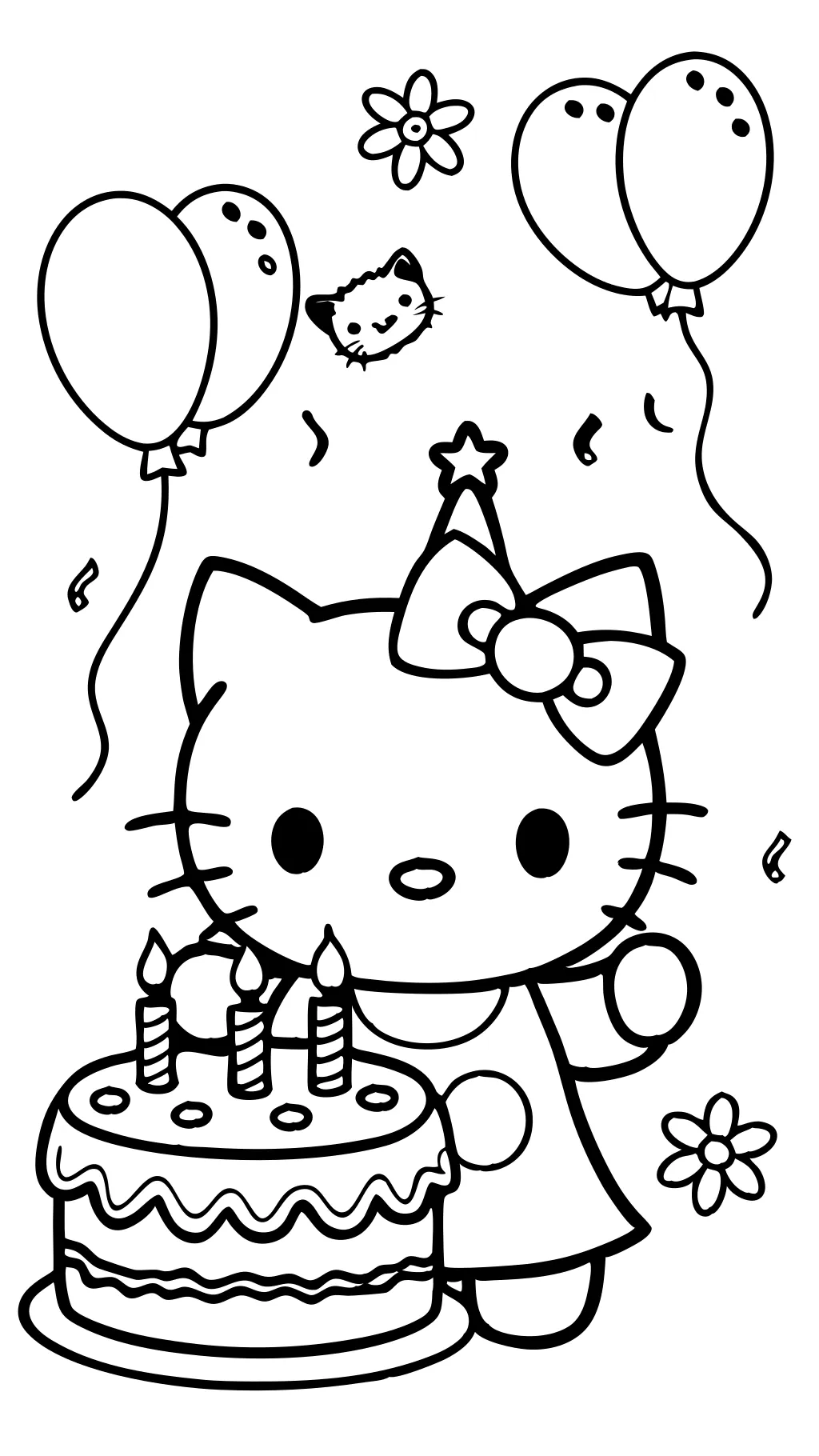 Hello Kitty Página para colorear de feliz cumpleaños